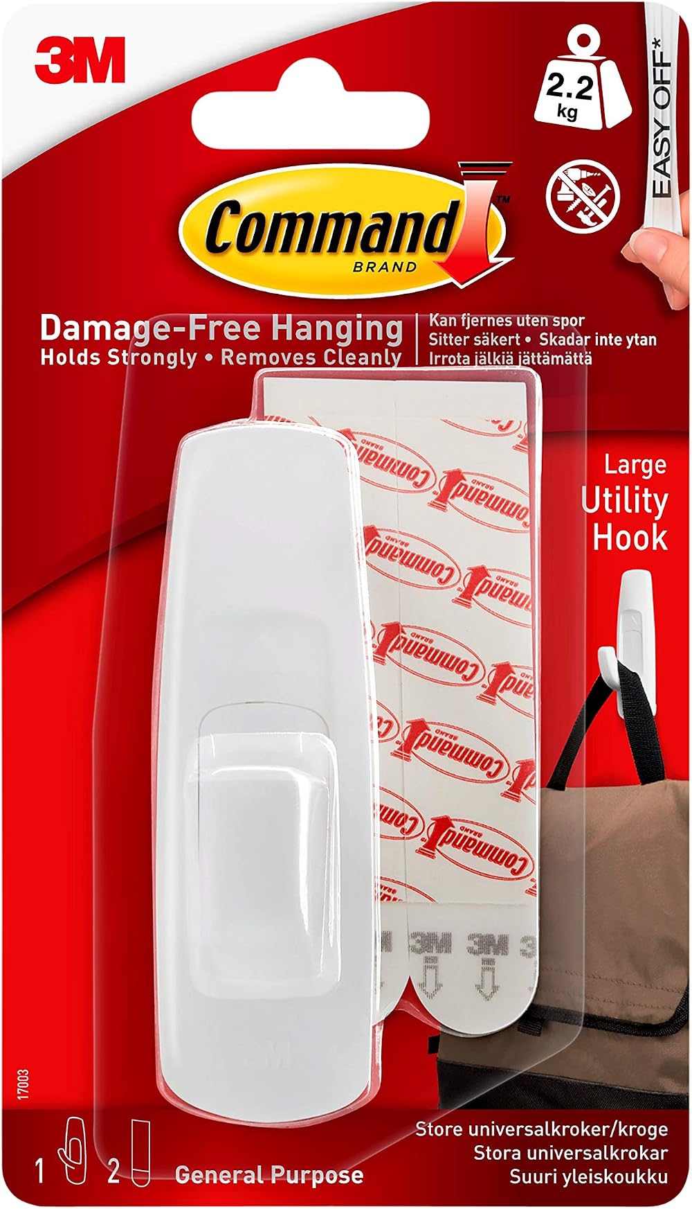 Command Large Utility Hook with 2 Adhesive Strips White 2.2 kg