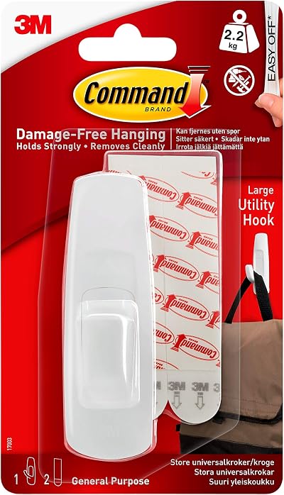 Command Large Utility Hook with 2 Adhesive Strips White 2.2 kg