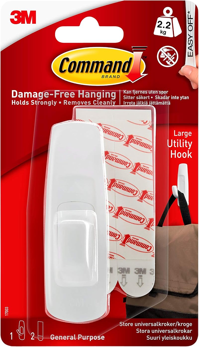 Command Large Utility Hook with 2 Adhesive Strips White 2.2 kg