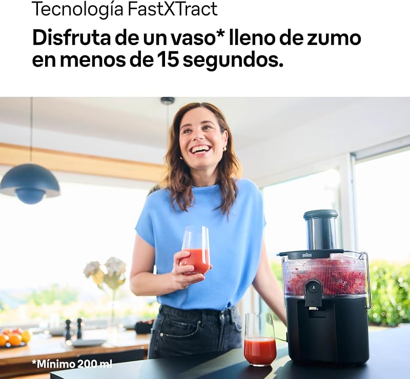 MultiJuice 5 SJ5000, Licuadora Extractor con Tecnología ColdXtract, Boquilla de 75 mm, Recipiente de 1,5 l, Antigoteo, Sistema de Seguridad Cuádruple, Filtro de Acero Inoxidable, 800 W, Negro — foto 2 de 8