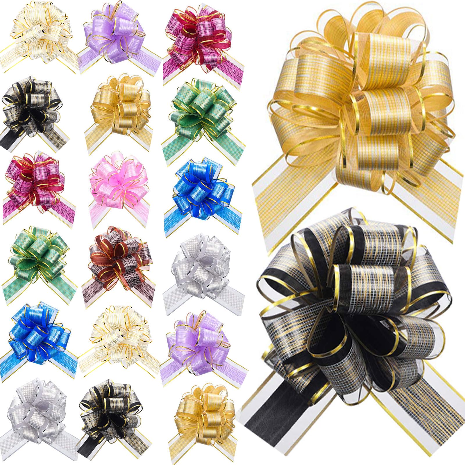 20 Pieces Christmas Pull Bow Wrapping Pull Bow Ribbon Pull Bows for Wedding Baskets, Multicolor Ribbon Bow to Wrap Box or Floral Decoration, 6 Inches Diameter