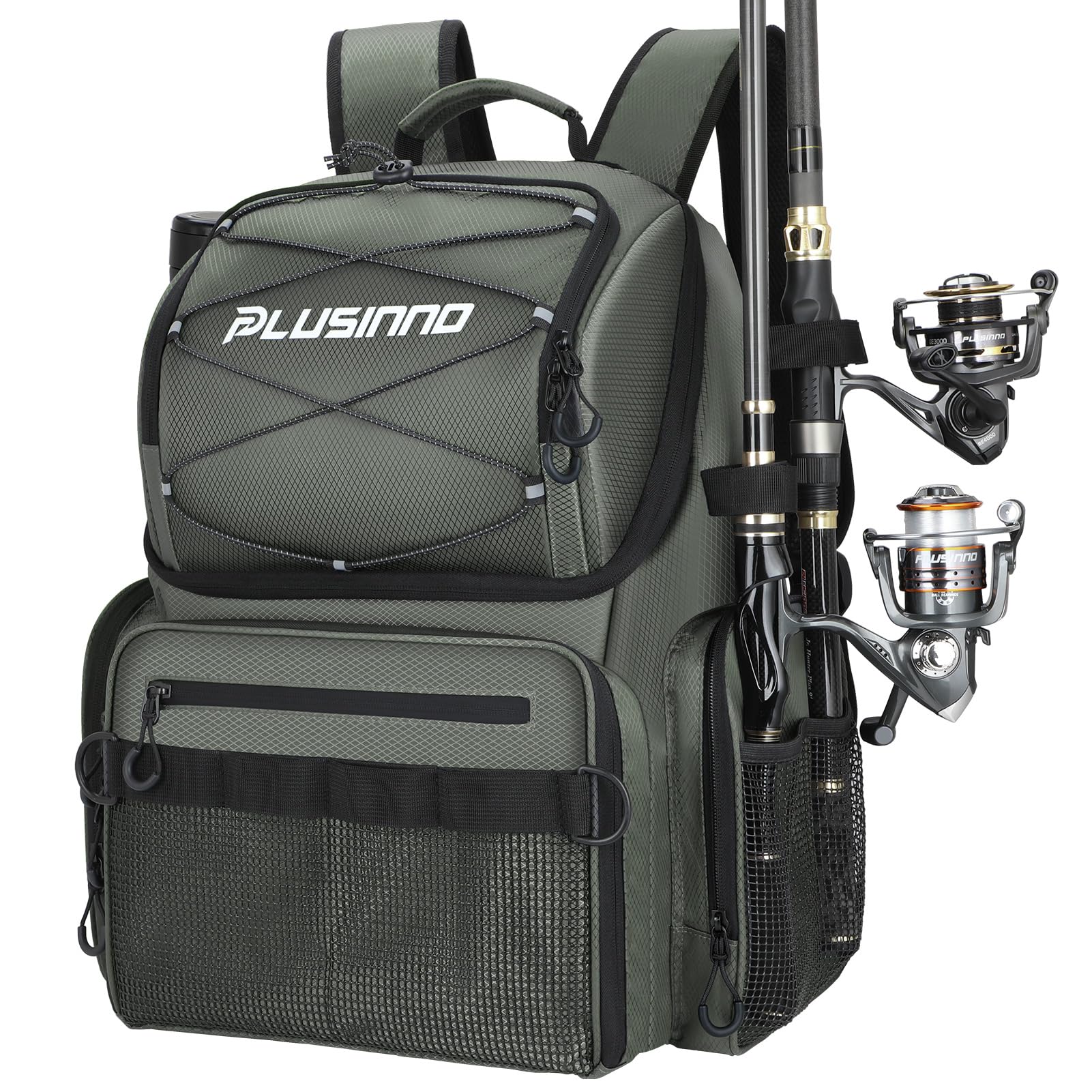 Photo 1 of PLUSINNO Fishing Backpack with Rod Holders & Cooler, 45L Large Water-resistant Fishing Tackle Bag,Fishing Tackle Backpack