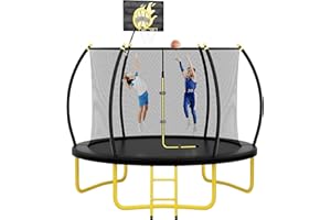 JINS&VICO 10FT Pumpkin Trampoline, Trampoline Outdoor with Basketball Hoop, Enclosure Net and Ladder, Recreational Trampoline for Kids, Adults, Outdoor and Backyard, Capacity 660 lbs