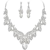 BriLove Women's Wedding Jewelery Set Leaf Flower Shiny Gorgeous Marquise Crystal Cluster Pendant Necklace Dangle Earrings for Bridal Party Prom Accessories
