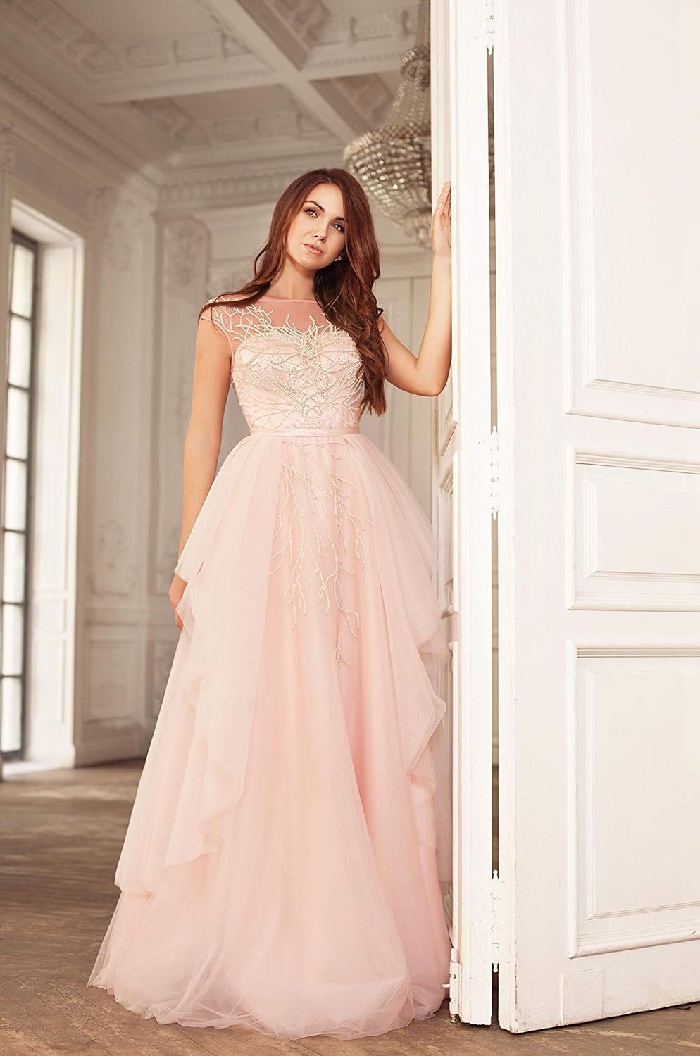 pink a line wedding dress