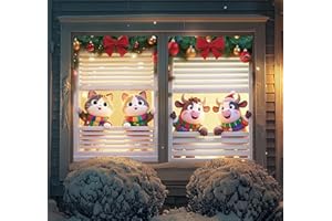 LEKETOO Christmas Window Cover Decorations 2 Pcs, Fabric Cute Cat Highland Cow Xmas Curtain Poster Door Covering Decor, Funny Holiday Window Decor Party Supplies Indoor Outdoor