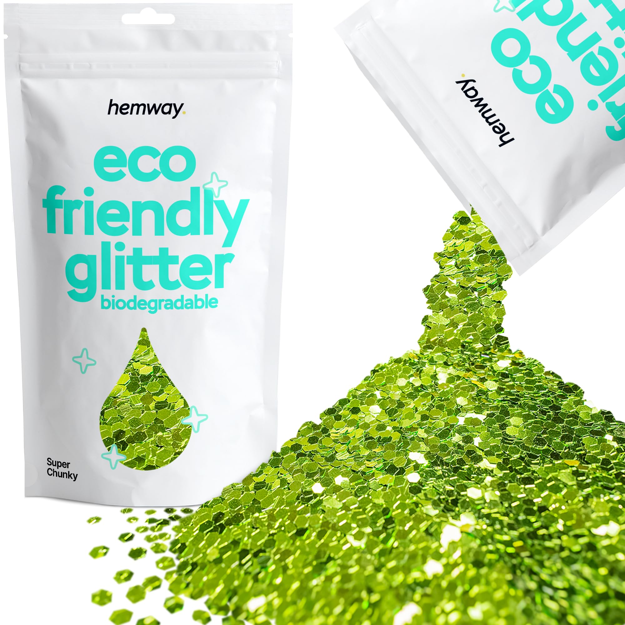 Eco Friendly Biodegradable Glitter | Lime Green - Super Chunky 100g, Plant Based, Biodegradable Glitter for Craft, Face, Hair, Nail, Body and Festival - Hemway