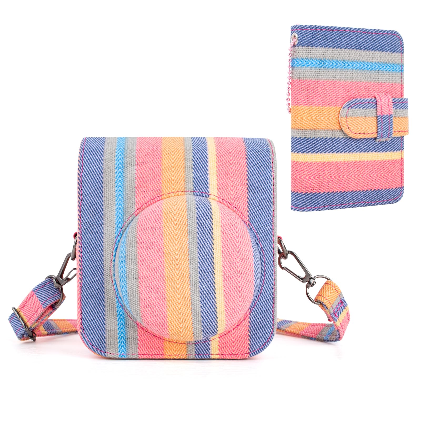 HIYQIN Instant Camera Case Compatible with Fujifilm Instax 12 PU Leather Canvas Bag with Photo Pocket, Adjustable Shoulder Strap and Mini Photo Album - Colorful