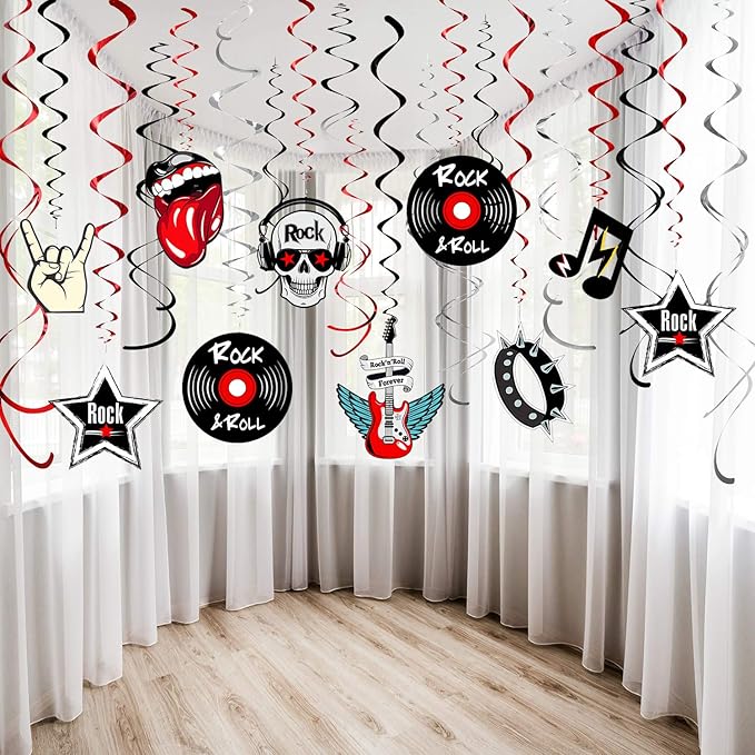 30ct Rock And Roll Theme Party Foil Swirl Decorations Rock Star
