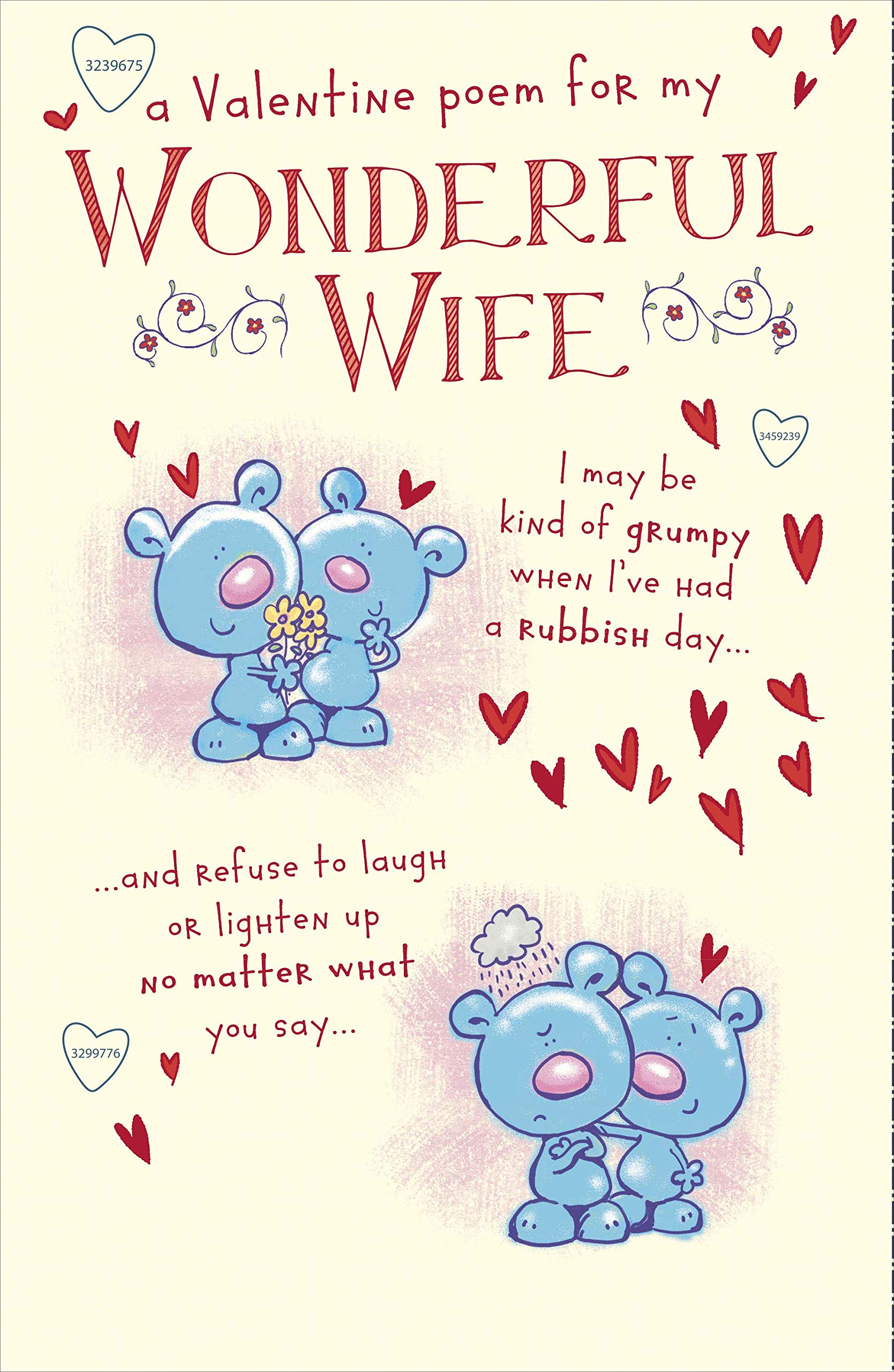 UK Greetings Wife Valentine's Day Card, Cute Teddy Bear Valentine's Day Card for Her, to Wife Valentine's Day Card from Husband, Valentine's Day Poem