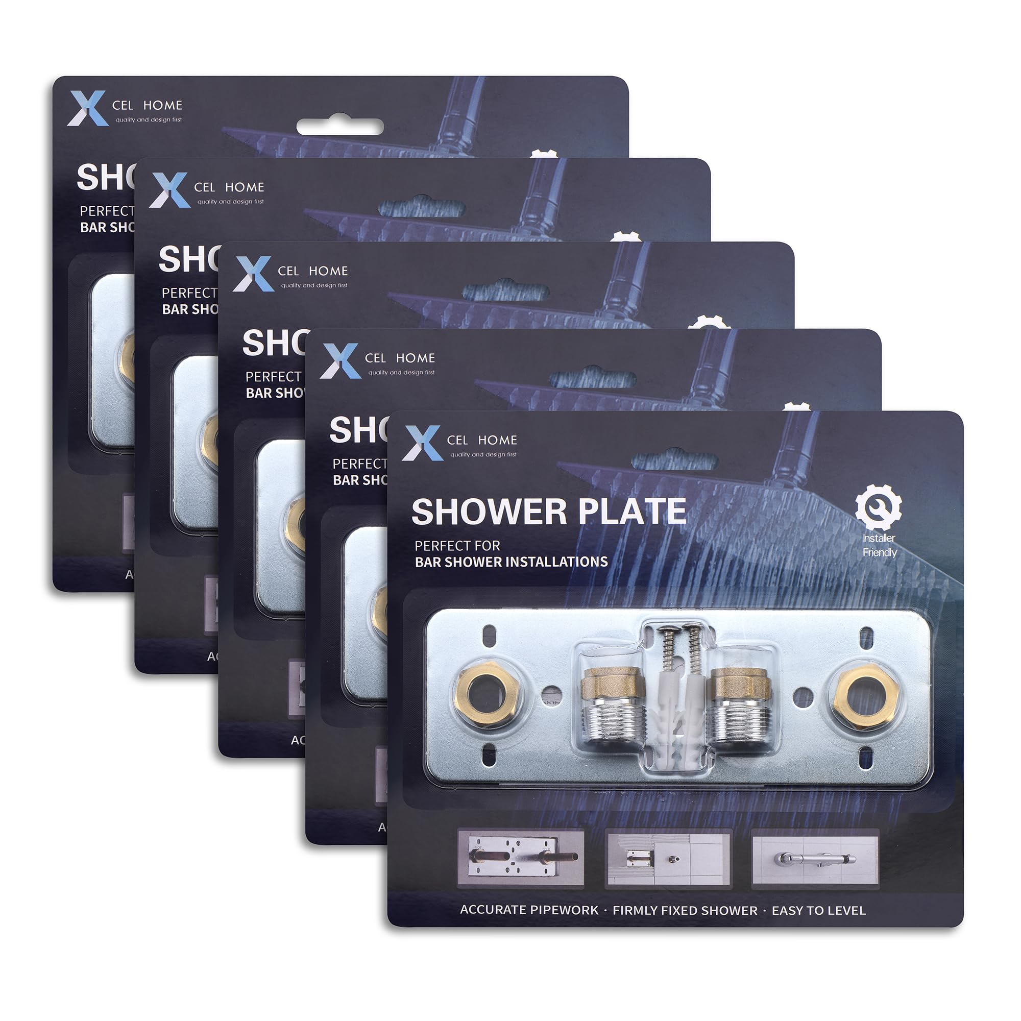 Xcel Home 5 Pack Easy Shower Fixing Plate System | Strong & Leak-Free Valve Connections | Compatible with Thermostatic Bar Mixers | Durable & Corrosion-Resistant for Reliable Shower
