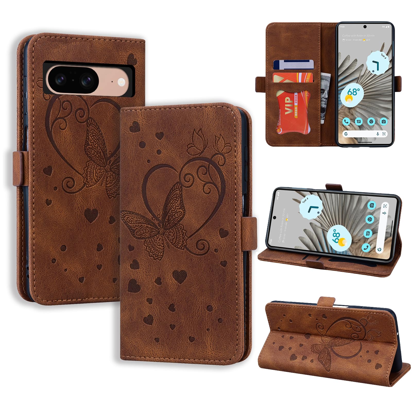 CASAFUNY Case for Google Pixel 8 Case Flip Wallet Leather Case with Card Holder Kickstand Magnetic Closure Protective Phone Case Cover for Google Pixel 8, Brown — image 1