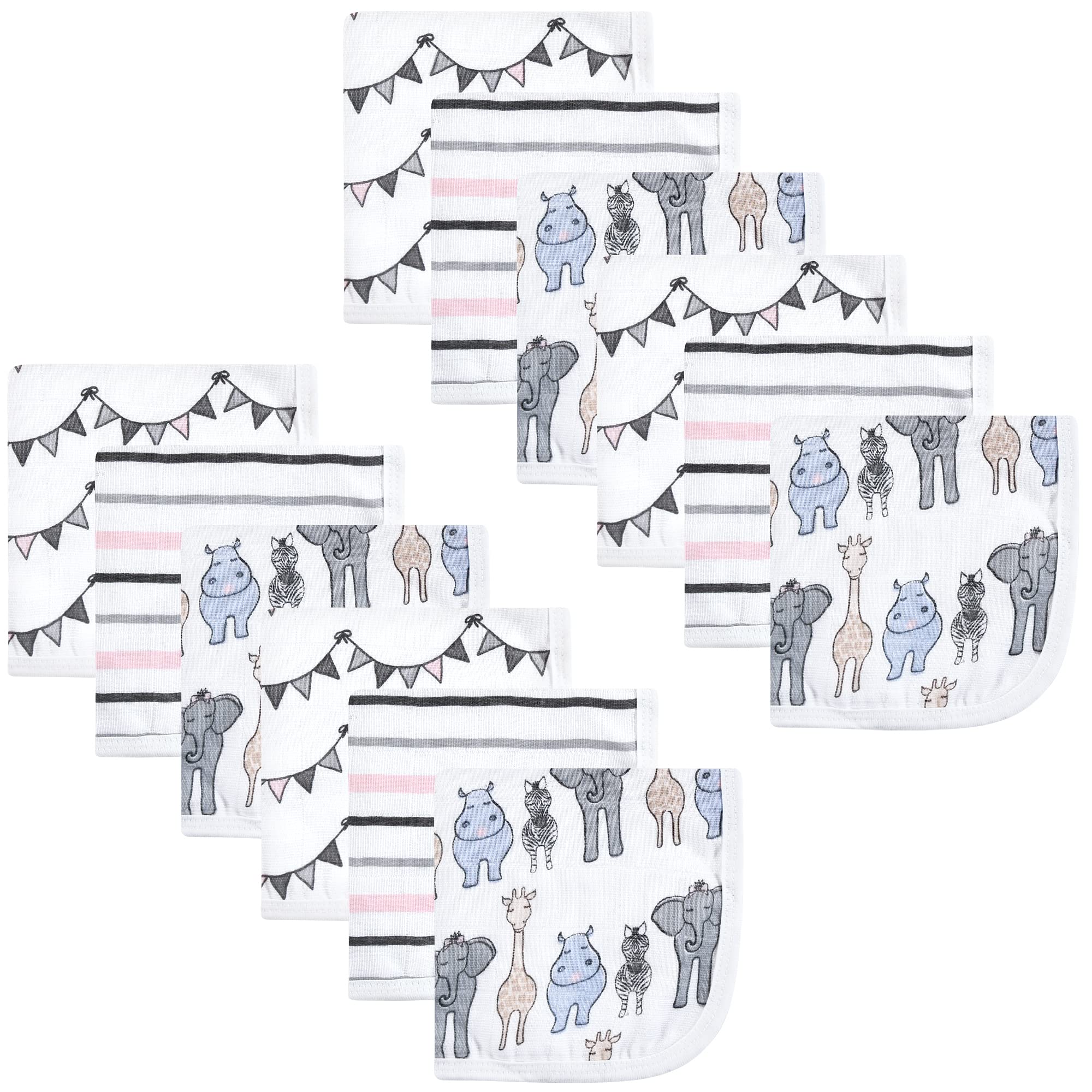 Hudson Baby Unisex Baby Cotton Muslin Washcloths, Pink Safari, One Size