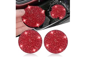 NBTEPEM 2pcs Bling Car Cup Holder Coaster, 2.75 inch Anti-Slip Shockproof Universal Fashion Car Coasters Insert Bling Crystal Rhinestone Automotive Interior Accessories for Women (2 pcs, Red)
