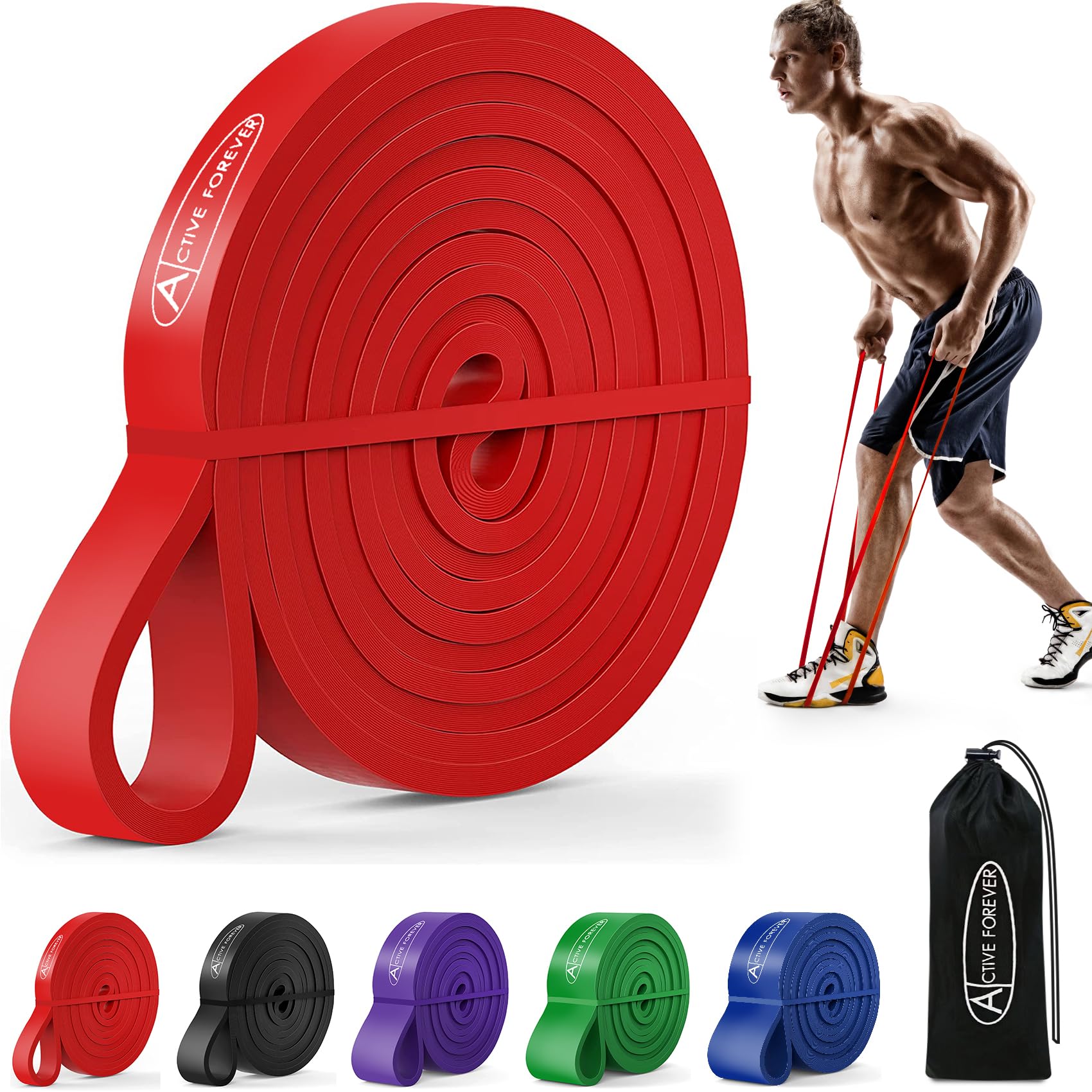 ACTIVE FOREVER Elastic Resistance Band, Pull Up Assist Band, Fitness Loop Band, for Boosting Strength,Yoga, Exercise for Men and Women (Red)