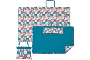 PY SUPER MODE Picnic Blankets Extra Large, Waterproof Sandproof Packable Outdoor Beach Blanket Oversized 73x59”, 3-Layer Picnic Mat for Camping Hiking Travel Park with Easy-Carrying Tote Bag (Orange Geometry)