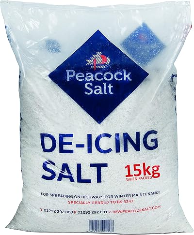 Peacock White De-Icing Rock Salt 15kg Bag for Ice and Snow Clearing