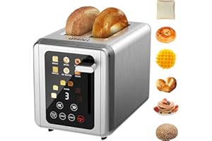 whall Touch Screen Toaster 2 Slice, Stainless Steel Digital Timer Toaster with Sound Function, Smart Extra Wide Slots Toaster