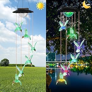Jornarshar Hummingbird Solar Wind Chime, Color Changing Solar Wind Chimes, Gifts for Mother's Day, Waterproof Outdoor Decorative Wind Chime Light for Home Garden Patio Yard