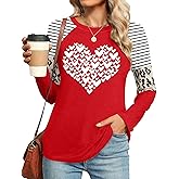 Valentine's Shirt for Womens Love Heart Print Graphic Tees Buffalo Plaid Long Sleeve Tops