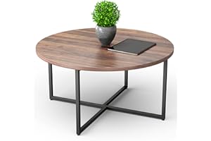 Our Modern Space Round Coffee Table for Living Room | Circular Wooden Top and Metal Frame - Rustic Brown