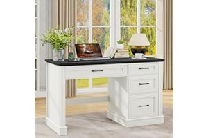 Farmhouse 47" Executive Desk, Computer Desk with Drawers and File Drawer, Workstation Computer Desk with Charging Station for