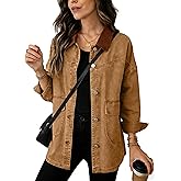 Yeokou Women's Oversized Contrast Collar Denim Barn Jacket Button Down Big Pockets Spring Fall Transitional Outfits