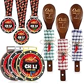 Quelay 15 Pcs Chili Cook off Prizes 1st 2nd 3rd Wooden Spoons Medals Cotton Dishcloths Pepper Charms Trophies Chili Cook off Decorations for Men Women (Brown)