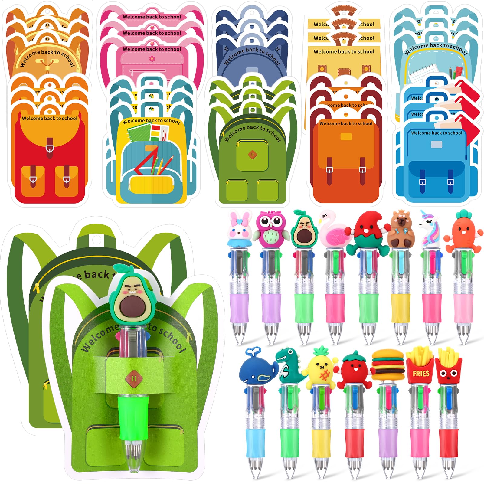 Photo 1 of AmazingSpark 30 Sets Welcome Back to School Student Gifts 4 in 1 Multicolor Ballpoint Pen First Day of School Pens with Gift Card for Kindergarten Teacher Prizes Classroom Party Rewards(Schoolbag)