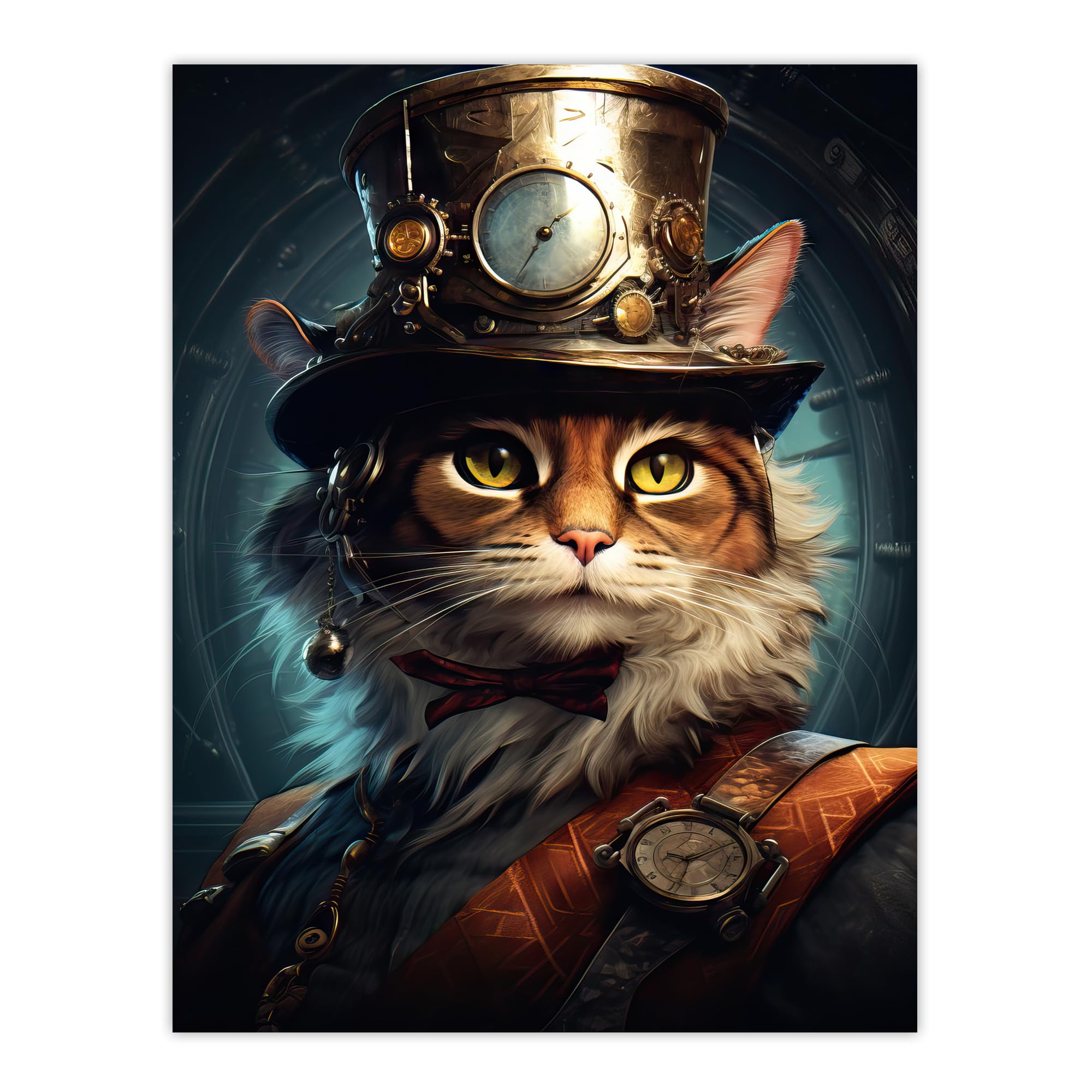 Artery8 Top Hat Magic Cat Fun Steampunk Cat Explorer Artwork Extra Large XL Wall Art Poster Print
