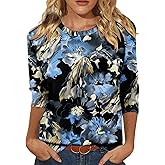 KISSMODA Women's Round Neck Pleated 3/4 Sleeve Tunic Top