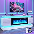 chartustriable 71 Inch High Gloss LED TV Stand with 40” Electric Fireplace & Power Outlet,Modern Entertainment Center for 65/75/80/85 Inch TVs,Gaming TV Console with Dual LED Light Strips,White