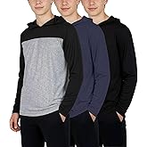 Real Essentials 3 Pack: Dry-Fit Youth Boys Teen Active Long Sleeve Hoodie Sweatshirts - Hooded Pullover Shirts