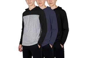 Real Essentials 3 Pack: Dry-Fit Youth Boys Teen Active Long Sleeve Hoodie Sweatshirts - Hooded Pullover Shirts