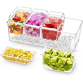 Lifewit Taco Bar Serving Set for Party with 4 x 20 oz Containers, Ice Chilled Condiment Caddy Organizer, Garnish Serving Tray Platter for Mimosa Bar Accessories, Fruit, Salad, Food