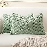 MIULEE Spring Sage Green Faux Fur Lumbar Decorative Throw Pillow Covers 16x16 Inch Set of 2 Super Soft Cozy Plush Cushion Cases Luxury Fluffy Pillowcases for Sofa Couch Bed Living Room