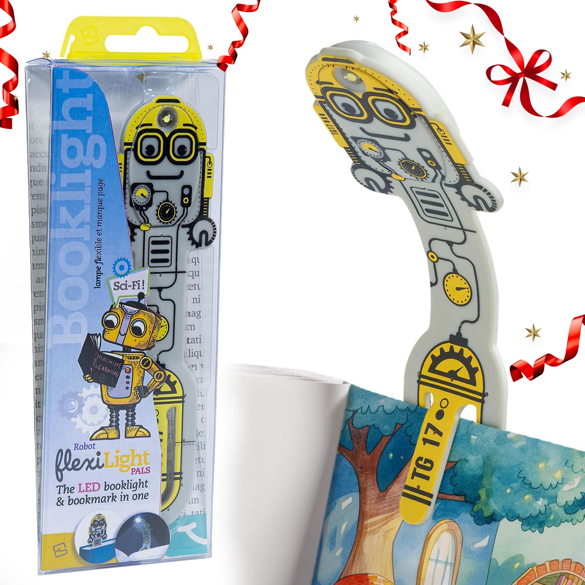 Gifts for Readers & Writers Bookmark Reading Light Robot Grey - 2in1 Clip On Bookmark Kids for Reading Night in Bed, Travel Cute s, Flexible 8 Lumen LED Lights for Books