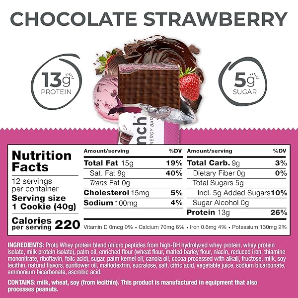 POWER CRUNCH PROTEIN WAFER BARS, HIGH PROTEIN SNACKS WITH DELICIOUS TASTE, CHOCOLATE STRAWBERRY, 1.4 OUNCE (12 COUNT)