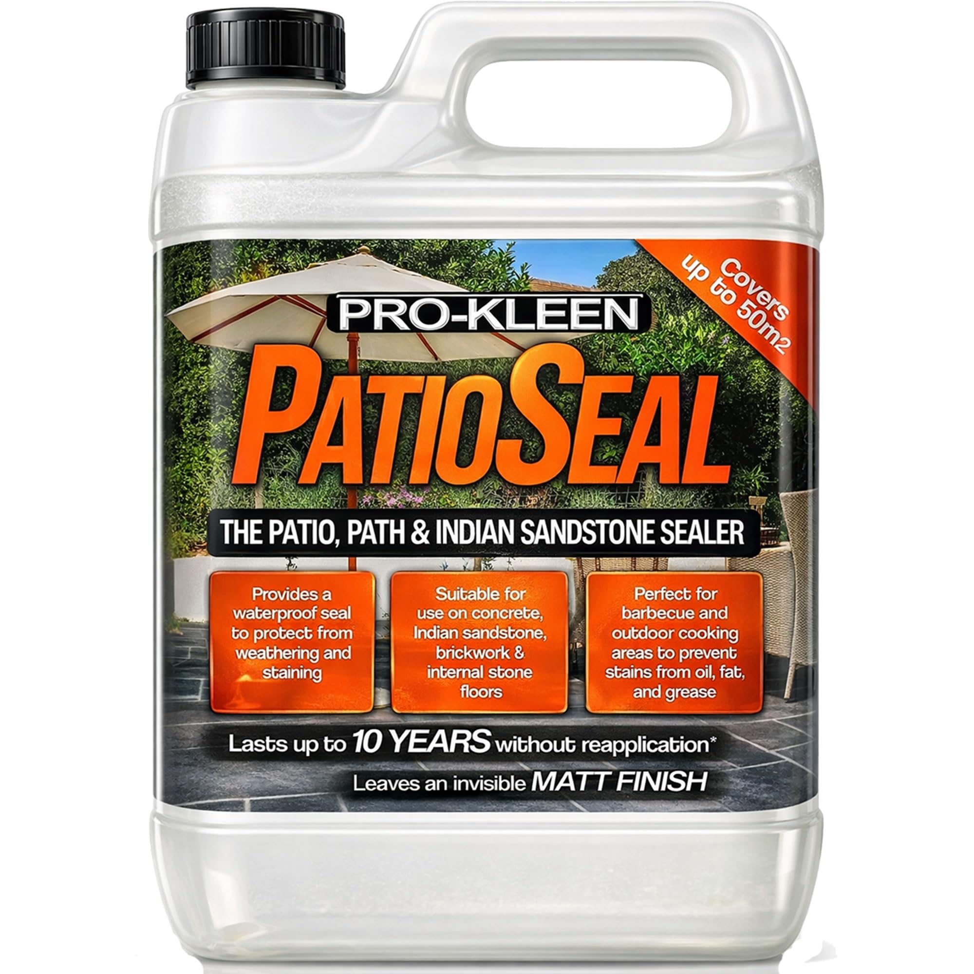 Pro-Kleen PatioSeal Matt Patio Sealer/Sealant for Indian Sandstone, Indoor/Outdoor Hard Floor - Lasts up to 10 Years (5 Litres) (Package may vary)