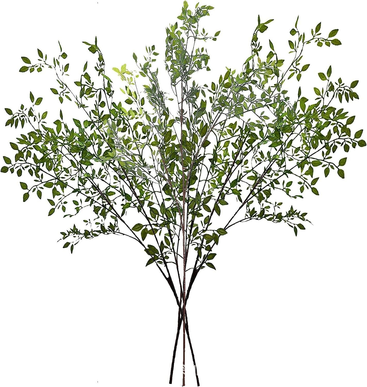 Photo 1 of DULRLLY 4 Pcs Artificial Nandina Greenery Leaves Stems 43 Inch Long Stem Faux Green Bamboos Branches for Vases Fake Greenery Plant Leaves Bunches for Floral Arrangement Wedding Home Office Decor