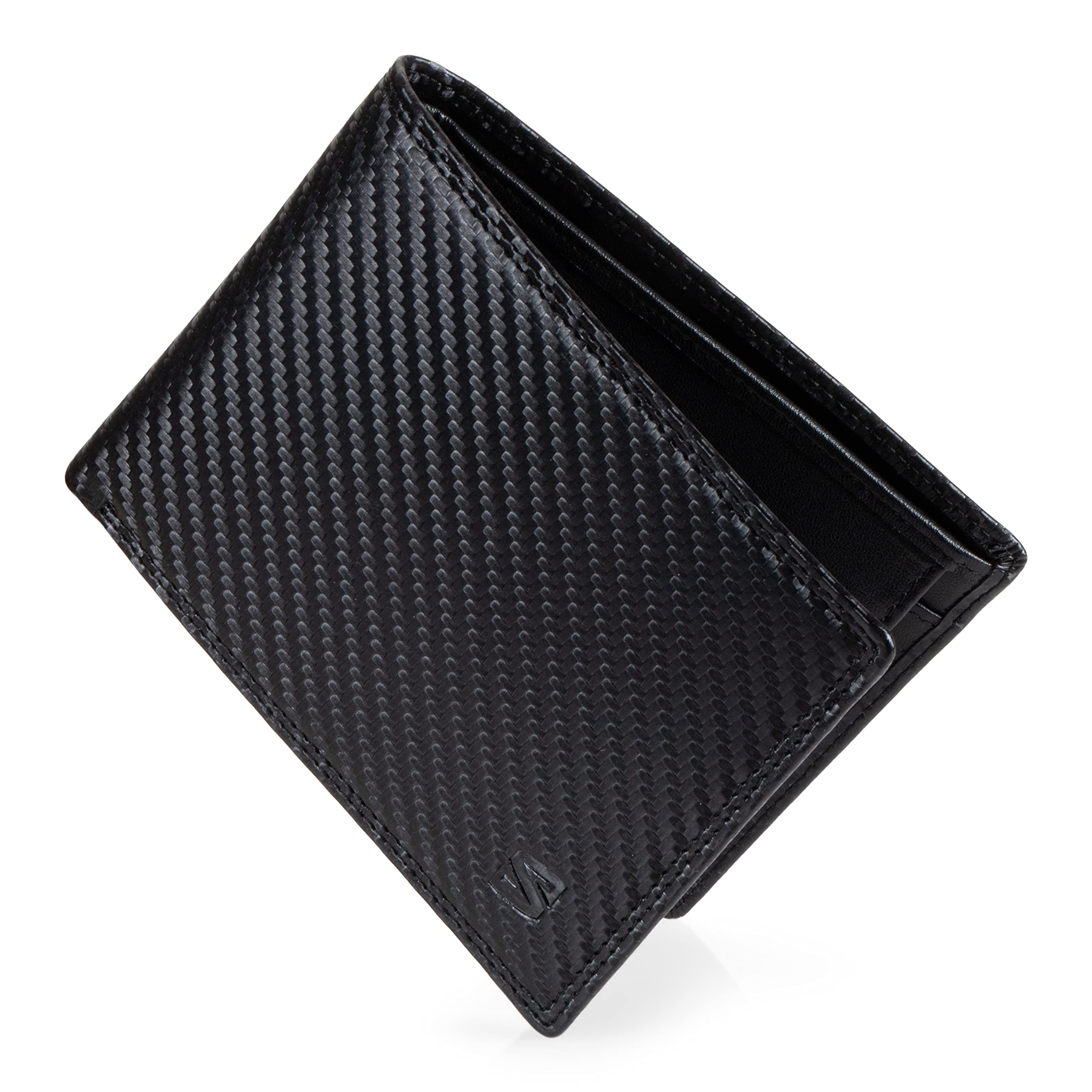 SERASAR | Men's Premium Genuine Leather Card Wallet [Carbon] | Black | 9 Card Slots | RFID Protection | Inclusive Gift Box | Great Gift Idea
