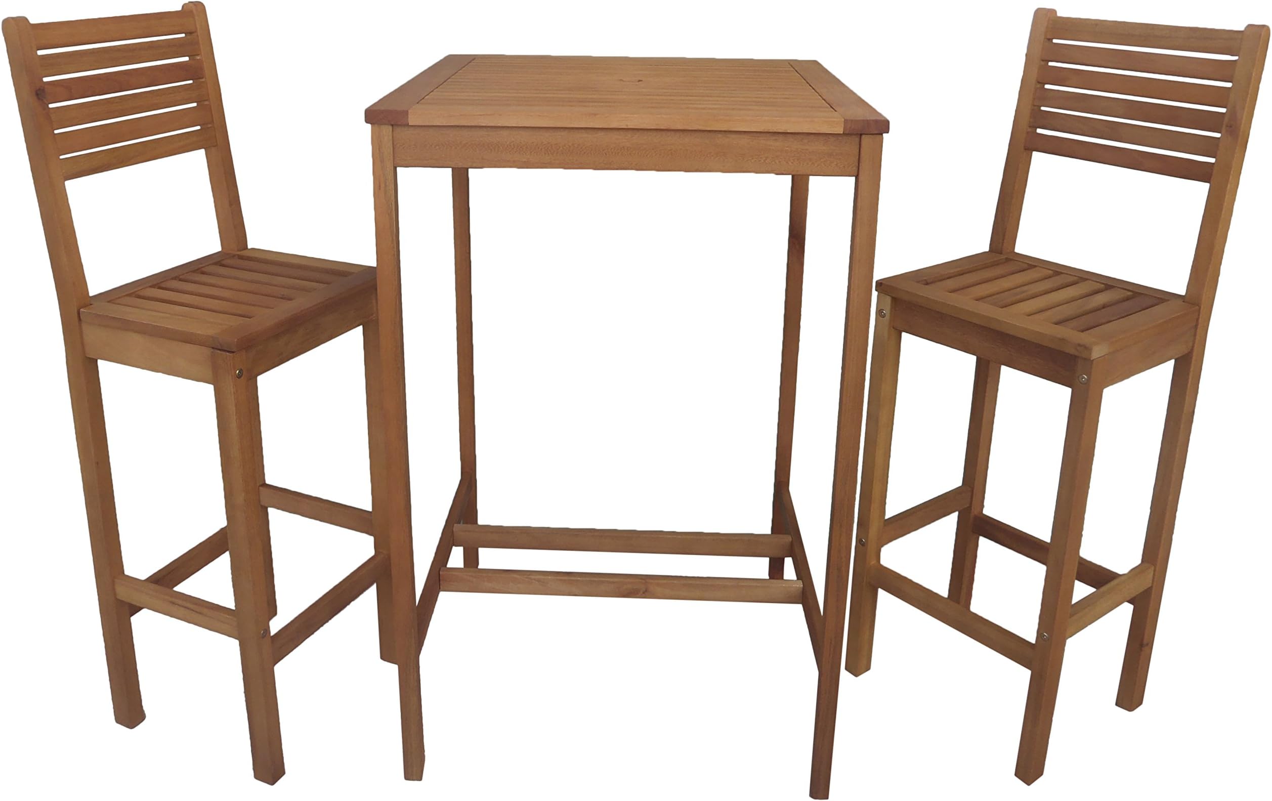 Zen Garden Eucalyptus 3-Piece Bar Set with Bar Table and 2 Bar Chairs, Teak Wood Finish