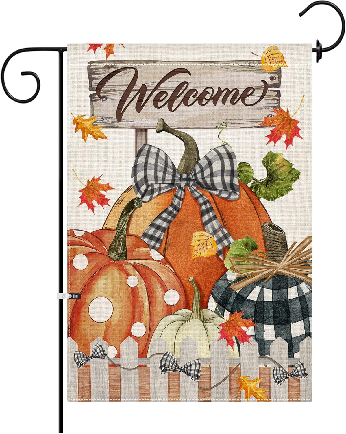 Flags - Teacenity Fall Garden Flag 12x18 Inch, Welcome Pumpkins Small Fall Flags Double Sided, Yard Burlap Plaid Seasonal Farmhouse Outdoor Decorations