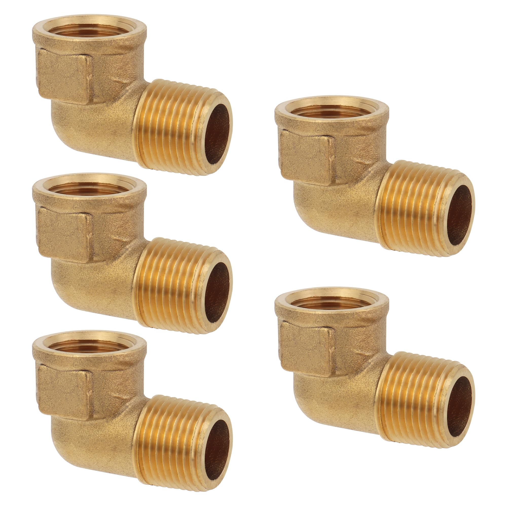 LTWFITTING Brass Pipe 90 Deg 3/8-Inch Male BSPT x 3/8-Inch Female BSPP Street Elbow Forged Fitting Fuel Air Boat (Pack of 5)