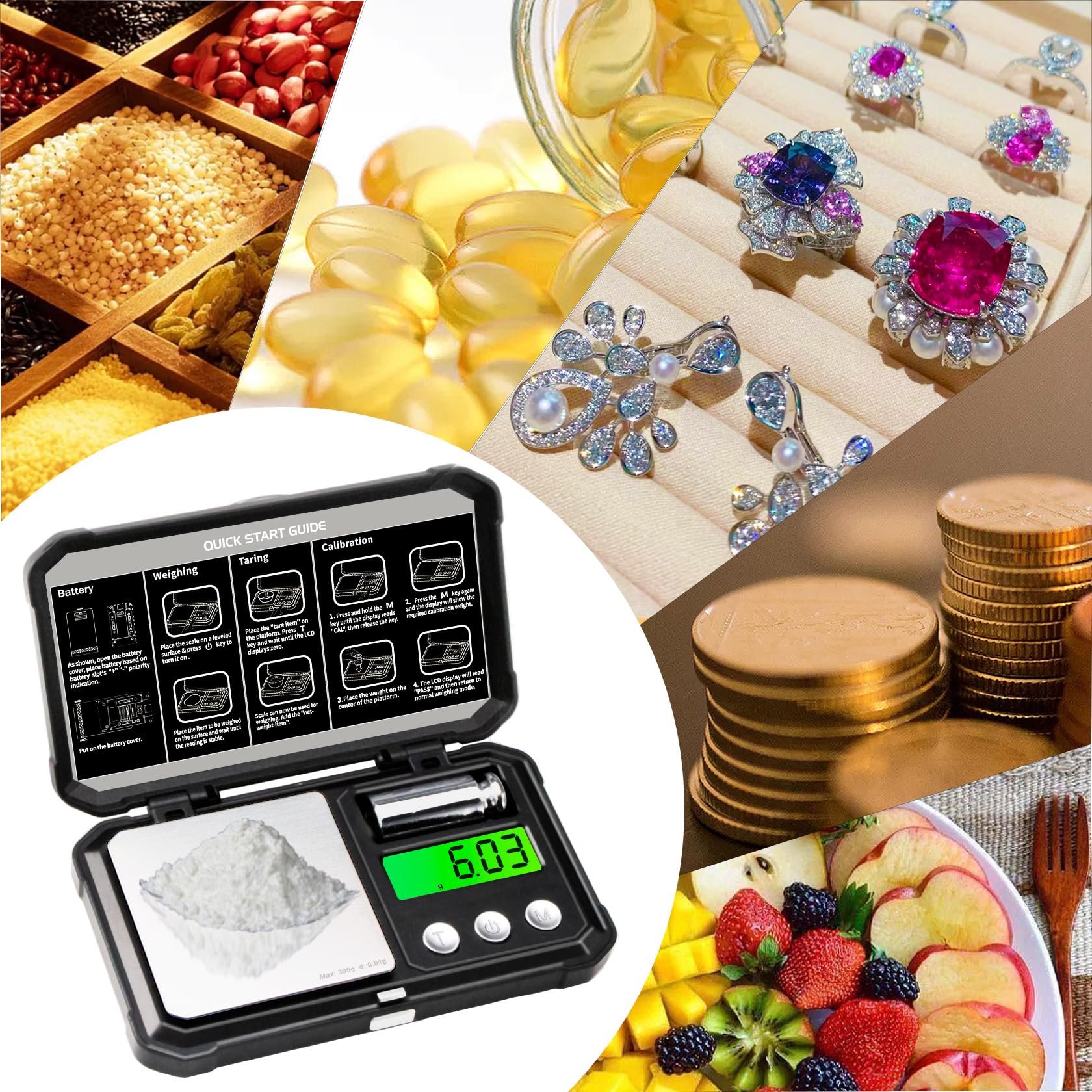 GRAM PRES Digitale Taschen-Gramm-Waage 300g x 0,01g Genauigkeit 6