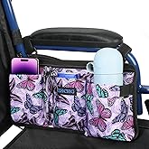ZHCHG Wheelchair Side Bag with Cup Holder, Wheelchair Armrest Pouch Accessories for Walker, Rollator, Electric Scooter Wheelchairs, Ideal Gift for Mother's Day & Father's Day -Purple