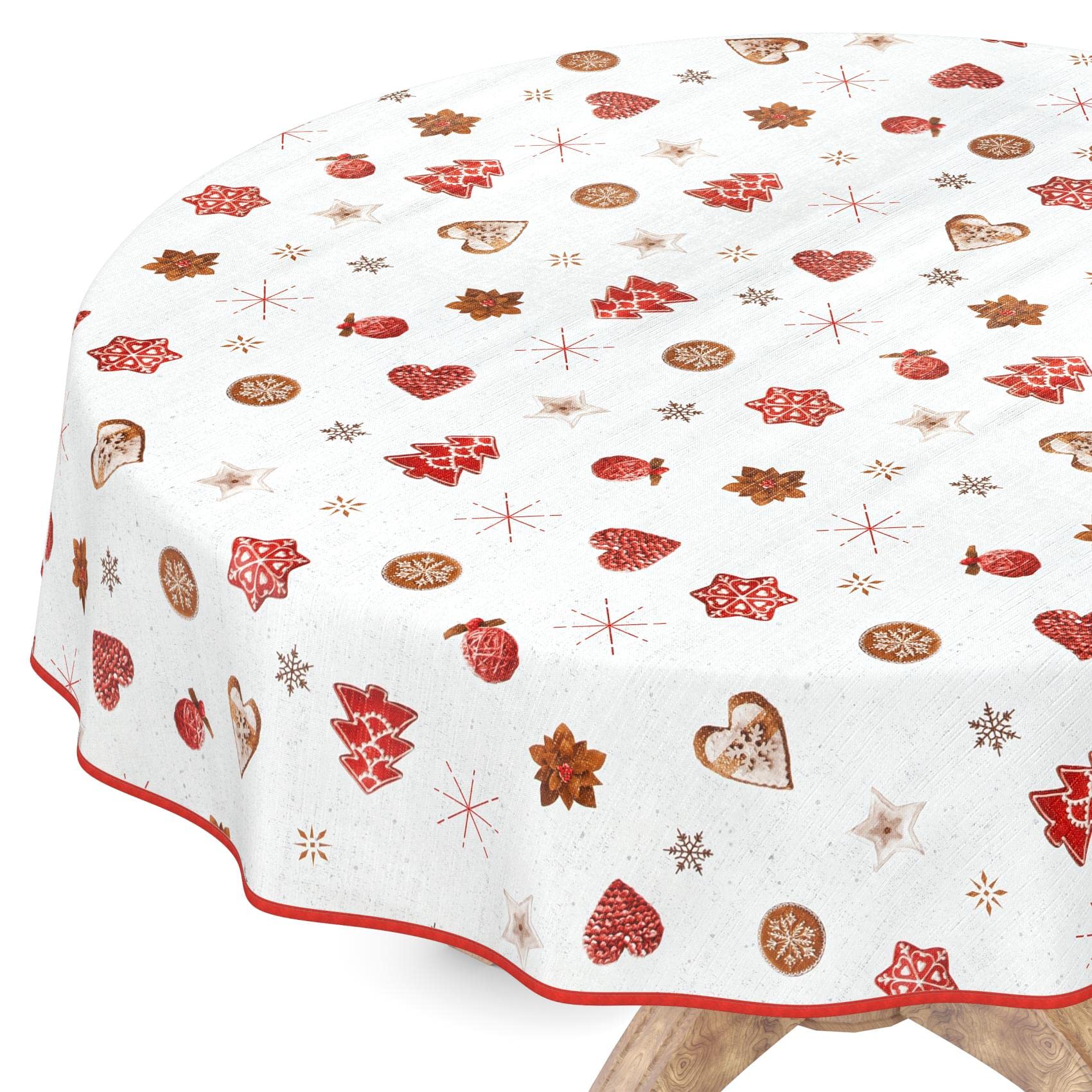 Tablecloth Washable Christmas Oilcloth Tablecloth Round 140 cm with Hem (Edged) New Year's Eve Oilcloth