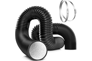 VIVOSUN 4 Inch 8 Feet Black Non-Insulated Flex Air Aluminum Ducting for HVAC Ventilation w/Two 4 Inch Stainless Steel Clamps
