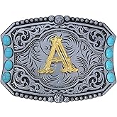 Bolatilt Vintage Turquoise Belt Buckle Men Western Cowboy Cowgirl Rodeo Initial Letters ABCDEFG to Z Belt Buckles for Women