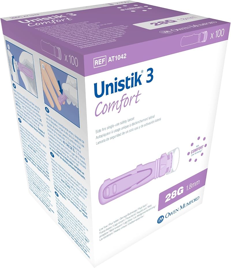 Unistik 3 Safety Lancet 1.8mm Depth Single Use Comfort Pack 100 AUAT1042